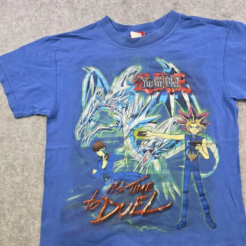 Vintage Yu-Gi-Oh T Shirt Youth Boys Large Blue Its‎ Time To Duel Graphic 2000s